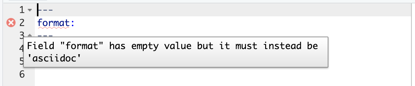 Linter zeigt Meldung für schlecht formatiertes YAML an.